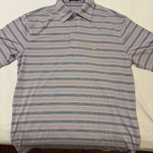 Southern Marsh Bermuda Performance Polo - Pensacola Stripe - Purple Green & Gold